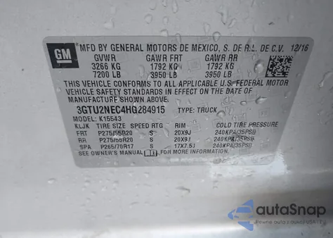 2017 GMC Sierra 1500 Slt from USA, damaged, VIN 3GTU2NEC4HG284915